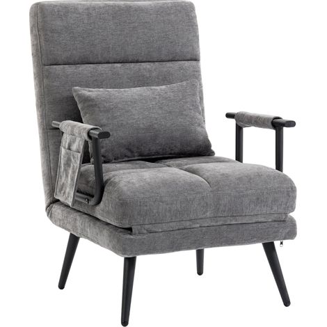 3-in-1 Klappbarer Schlafsessel Grau mit 5-fach verstellbarer Rückenlehne, 186 cm, MODENUIT (1/4)