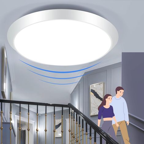 ZMH – Plafonnier LED avec détecteur de mouvement 15W IP44 – Lumière blanche neutre 4000K – Ø30cm moderne pour intérieur, couloir, garage