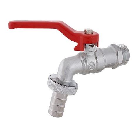 JS KUGEL-AUSLAUFHAHN,LEICHT,DN25  1",HEBELGRIFF ROT,MATT VERCHROMT
