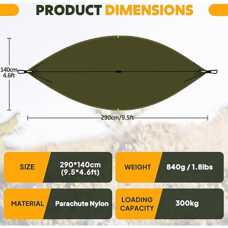 Hamac de Camping avec Moustiquaire (290 x 140 cm) Nylon Parachute Respirant, séchage Hamac de Voyage Facile à Installer (1/4)