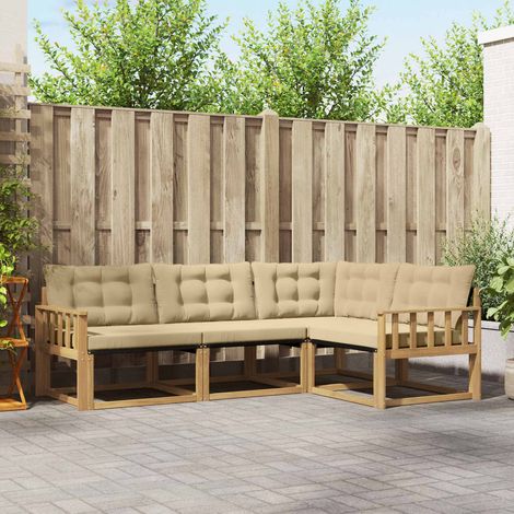 vidaXL Outdoor-Sofagarnitur mit Kissen 4 pcs Weiß und Beige (1/5)