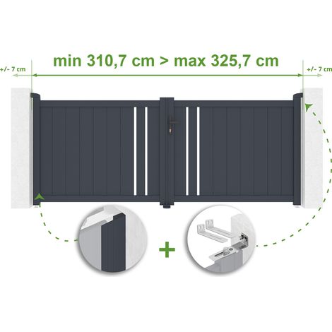 Portail battant ajustable en largeur GIONA 3m H.120cm Aluminium Gris Anthracite (1/4)