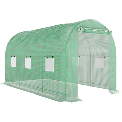 Serre tunnel jardin 8m² vert 4x2x2,05Hm châssis tubulaire porte zippée 6 fenêtres enroulables