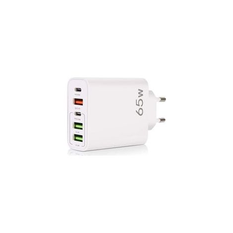 Cargador USB-C, cargador USB-C de 65 W y 5 puertos con carga rápida inteligente QC 3.0, adaptador de corriente USB para iPhone 15 14 13 12 11 Pro Max SE 2020 XS XR 8 7, Samsung