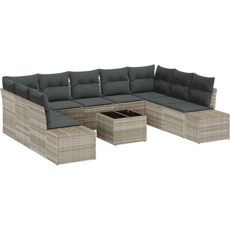 Maison Exclusive - Set Divano da Giardino 9 pcs Grigio chiaro Polyrattan