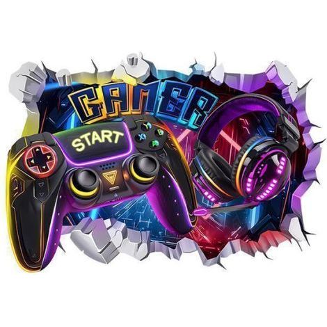 Sticker Mural Gamer - Autocollant 3D Décoration Murale - Pour Chambre Adolescents Salle Jeux Dortoir - 60 cm x 40 cm (1/5)