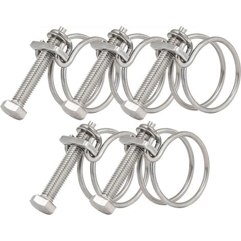 Lot de 5 colliers de serrage à double fil en acier inoxydable 201, fixation universelle pour tuyau de plomberie, 32-36 mm, argenté