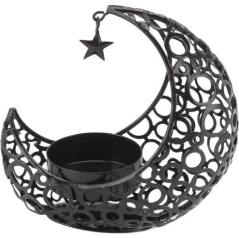 Bougeoir romantique en forme de lune, bougeoir creux en fer pour mariage, décoration de nol, Table basse à manger, noir