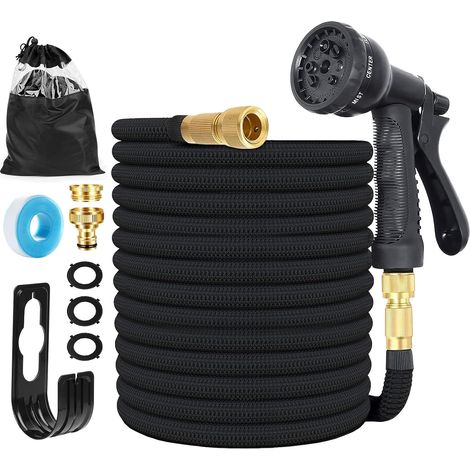 Tuyau d'arrosage Extensible 7.5M (3x2.5M) avec 8 Modèles de Pulvérisation Convient aux Robinets de 1/2" et 3/4" Raccords Tuyau flexible et léger pour Jardin, Arrosage, Nettoyage avec Sac de Rangement (1/5)