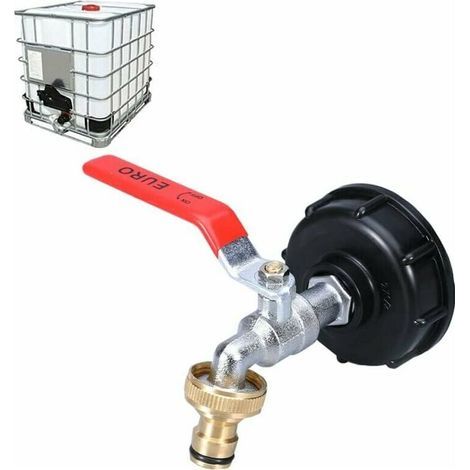 Grifo para tanque de recuperación de agua IBC de 1000 L – Adaptador doble de latón – Rosca de 60 mm (3/4") – Fácil instalación en el contenedor (1/5)