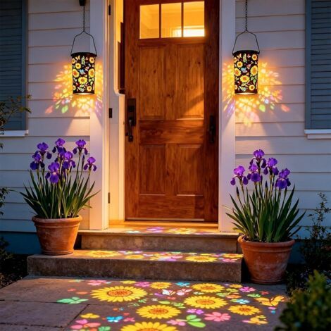 2pcs Lanterne Solaire, Métal IP65, Tournesol LED, Jardin Balcon Patio (1/5)