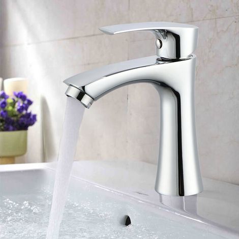 JOORRTLavabo robinet d'eau froide robinet de salle de bain en acier inoxydable chromé robinet de lavabo Design moderne Simple (1/5)