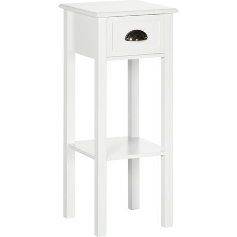 Table de chevet de chevet pour salon chambre 30x30x75 cm blanc avec tiroir et étagère de rangement style moderne (1/5)