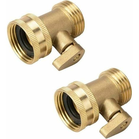 2 Pack Brass Garden Hose Shut Off Valves, Heavy Duty Water Hose Connector Shut Off Ball Valve Hose Adapter (1/5)