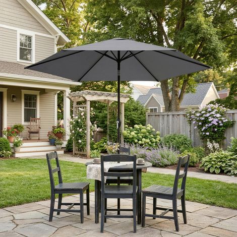 Parasol rond 2 mètres extérieur jardin, inclinaison réglable 30°, manivelle, mât en aluminium, toile 180 g/m² anti-UV, gris anthracite (1/5)