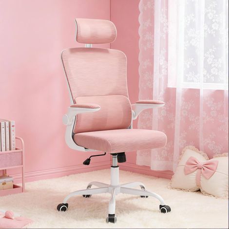 Sedia ufficio ergonomica rete rosa con ruote OKMYHOME (1/5)