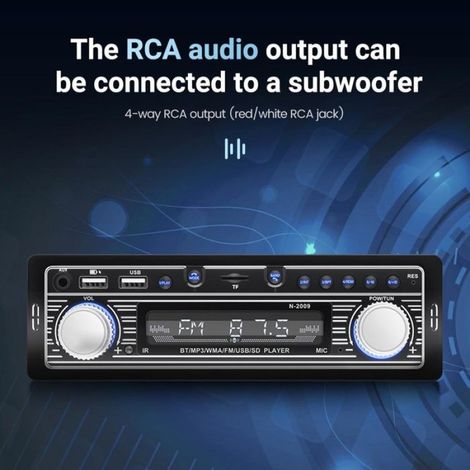 Récepteur Stéréo Voiture - Single Din - Bluetooth 5.0 - FM AM - USB 2.1A - Entrée AUX - Carte SD Jusqu'à 128 Go - 4 x 25 W - 12-14.4 V (1/5)