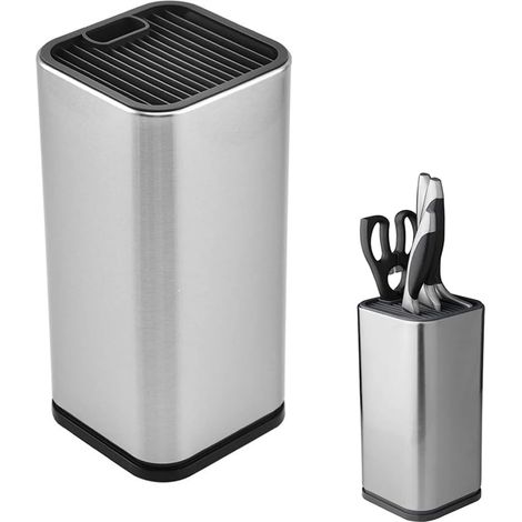 Porte-couteau en acier inoxydable pour la cuisine avec fente pour ciseaux et trous de nge pour le rangement de divers couteaux (1/5)