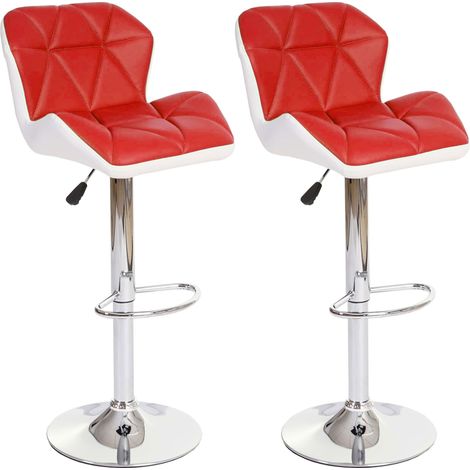 2er-Set Barhocker HHG-156, Barstuhl Tresenhocker, Kunstleder rot