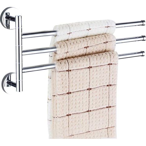 1 Porte-Serviettes Mural, Acier Inoxydable, 3 Barres Rotatives, Chrome, Salle De Bain