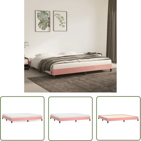 The Living Store Cadre de lit sans matelas rose 200x200 cm velours - Cadre De Lit - Lit Double - Lit Rose - Lit Velours - Meuble Chambre (1/5)