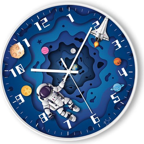 8-Zoll-Wanduhr, geräuschlos, batteriebetrieben, Weltraummotiv, runde Form, ideal für Wohnzimmer und Schlafzimmer, zum Erkunden des Universums (1/5)
