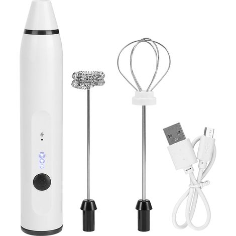 Fouet électrique portable mini pour mousse à lait, café, chocolat chaud, recharge USB, blanc (1/5)