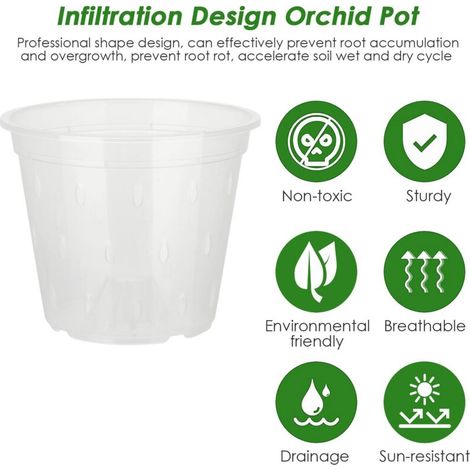 Pot Orchidée Transparent avec Trou Ventilation PP Pot Classe Air Lumière 6inch 11cm Lot 5 Résistant In/Out (1/4)