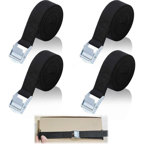 4 Piece Tie Down Straps, 5 m x 25 mm Ratchet Strap with Buckle, Maximum Load 250 kg, Anti-Rust Adjustable Lashing Strap for Motorcycle/Car/Bike Car/Luggage (Black) (1/5)