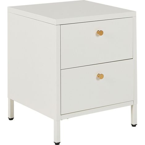 Comodino industriale moderno in acciaio 2 cassetti bianco e oro Kylea