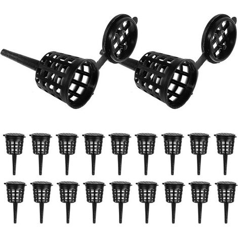 50 paniers et conteneurs à engrais avec couvercles, en plastique noir à trous multiples, panier à plantes robuste, empêche les blocages, bonsaïs, aquariums et plantes aquatiques. (1/2)