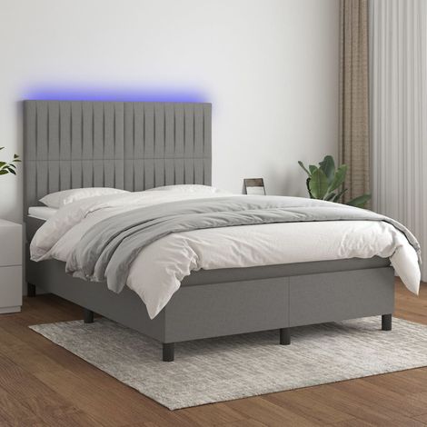 Sommier tapissier et matelas et LED Lit adulte Contemporain Gris foncé 140x200 cm Tissu 35420 (1/5)