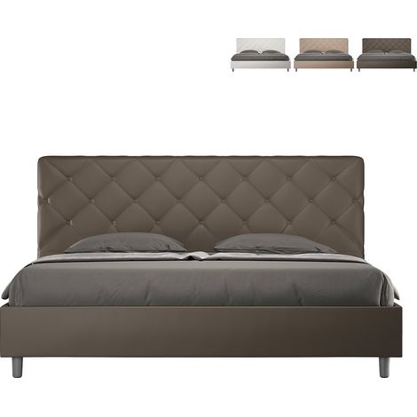 Letto Matrimoniale King size rivestito in Similpelle - PRIYA - Colore: Cappuccino - Tipologia Letto: Con Rete - Dimensione Rete: 180x200 (1/5)