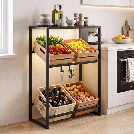 3 niveaux support de caisses de boissons avec tablette, rangement bière et eau, jusqu'à 4 caisses, métal noir (1/5)