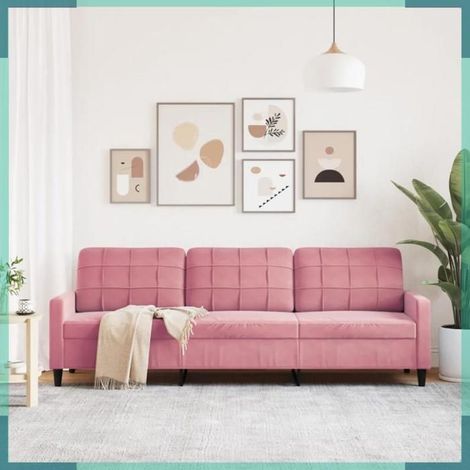 Canapé - 4007647 - 3 places - Velours rose (100% polyester) - Largeur siège 210 cm (1/5)