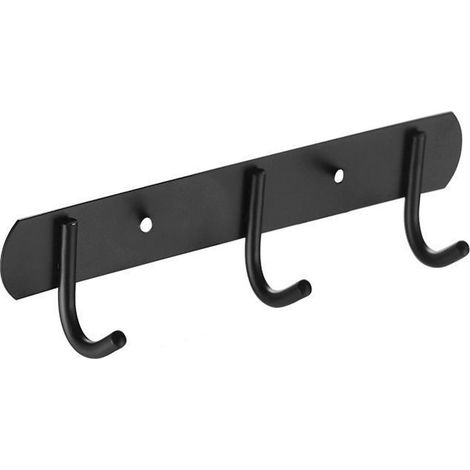 Stainless Steel Metal Coat Hook Rack Wall Mounted Coat Rack with 3 Decorative Hooks Thick Nordic Black
