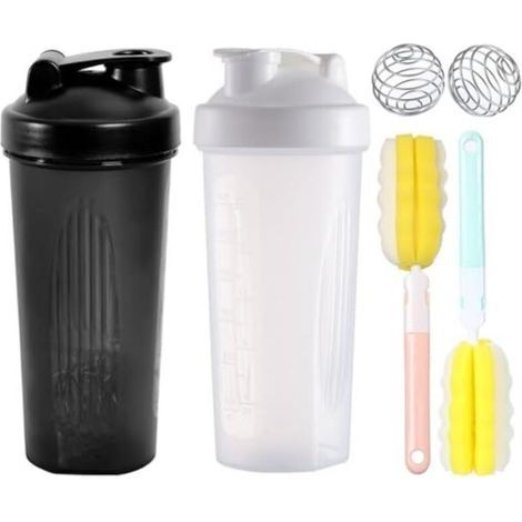 2 Pièces Shaker à Protéines avec Boule en Spirale, Bouteille Shaker de Protéines étanche, Shaker à Protéines, Shaker Sport avec Boule Mélangeuse en Acier Inoxydable + 2 Brosse en Mouss (1/5)