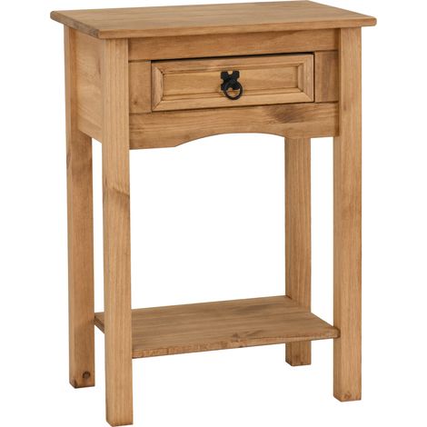 Corona 1 Drawer Console Table with Shelf - L34.5 x W52.5 x H73 cm - Distressed Waxed Pine (1/5)