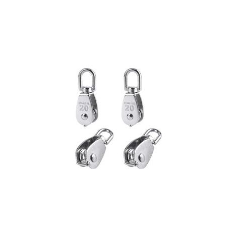 4 Pièces 20 mm Poulie Simple en Acier Inoxydable 304 Poulie de Levage Capacité de la Poulie Levage 75kg- Argent H278 (1/5)