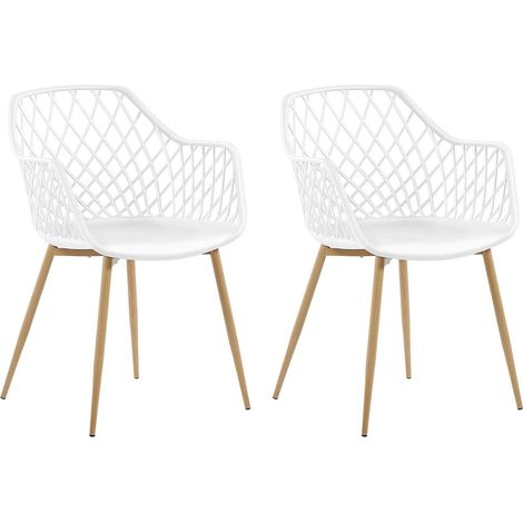 Beliani – Lot de 2 chaises scandinaves – Assise en plastique blanc – Pieds en métal effet bois clair – Pour salle à manger ou cuisine (1/5)