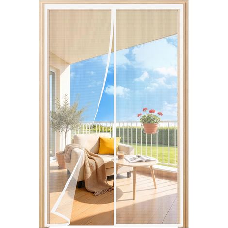 1 - Moustiquaire Porte - Rideau Anti-Insectes - Fermeture Automatique Sans Perçage Fixation Velcro Pour Balcon Chambre Blanc 160x210 cm