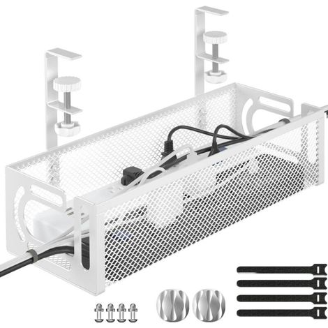 Plateau de gestion des câbles sous le bureau, en acier sans perçage, 39 cm, plateau de gestion des câbles (1 paquet, blanc)