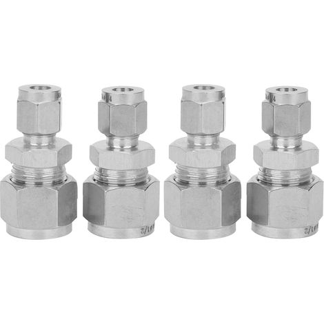 4 raccords de compression en acier inoxydable, adaptateur droit à double bague pour tube (Ф1/4-Ф1/2), lot de 4 pièces (1/5)