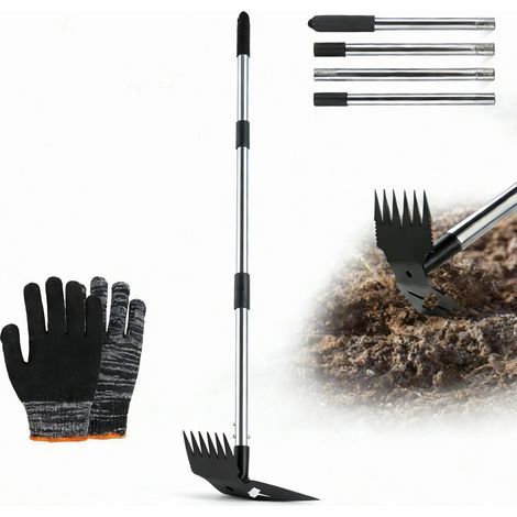 Extracteur de Mauvaises Herbes avec Long Manche Outil de Désherbage Manuel 2 en 1 Outil de Désherbage de Jardin Outils Manuel Arrache Racine sans Se Baisser pour Cour, Pelouse, Terrasse, Jardin (1/5)