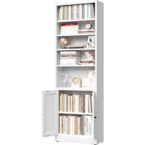 Libreria in metallo bianco 60x23,6x180 cm con anta, ripiani regolabili, salvaspazio – MEUBLIV (1/5)
