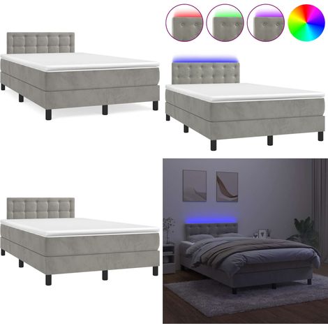 Sommier à lattes de lit avec matelas LED gris clair 120x190 cm - Lit Plateforme - Lit Capitonné - Lit Design - Lit Velours - Lit Avec Éclairage Led - Home & Living (1/5)