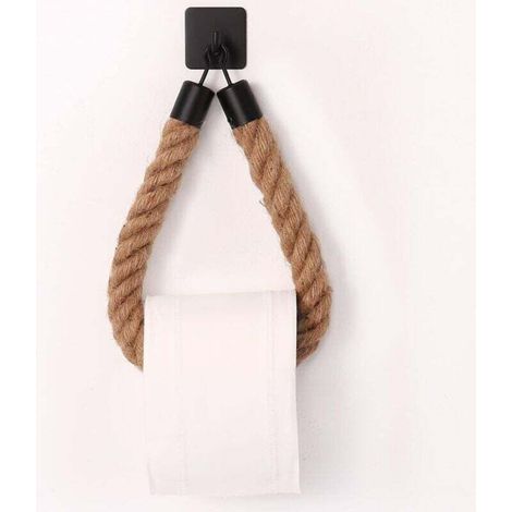 Toilet Paper Holder, Hemp Rope Towel Holder for Bathroom and Kitchen, Bathroom Paper Holder, Toilet Towel Roll Holder (Black 3)