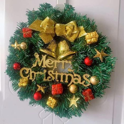 Couronne de Noël Couronne de l'Avent pour portes extérieures et intérieures pour décoration de Noël Or 30 cm (1/4)