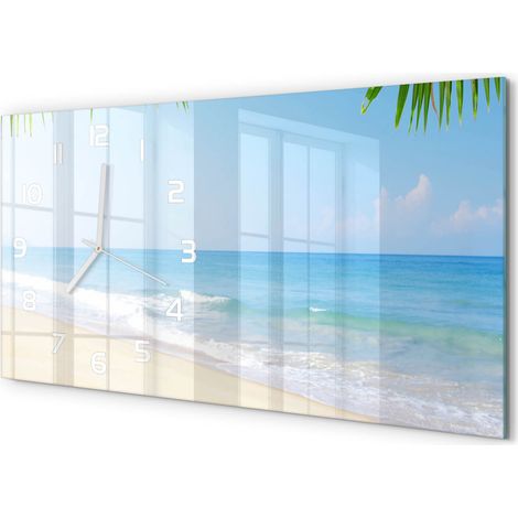 Horloge Murale Panoramique Artistique 60x30 cm Verre Trempé Design Original Plage tropicale (1/5)