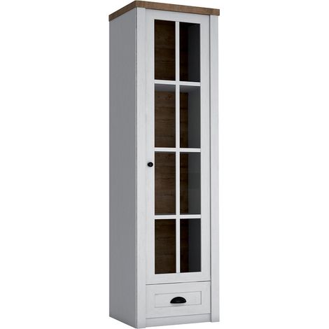 Léandre Blanco y Madera Vitrina 1 puerta 1 cajón
